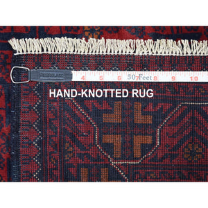 4'2"x6'5" Deep and Saturated Red Hand Knotted Afghan Khamyab with Geometric Design Denser Weave with Shiny Wool Oriental Rug FWR406818