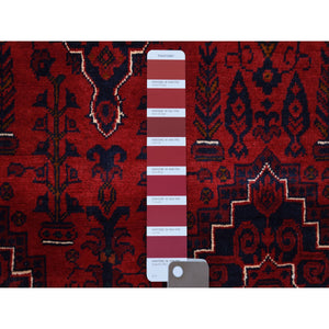 4'1"x6'3" Saturated Red Afghan Khamyab with Natural Dyes Denser Weave with Shiny Wool Hand Knotted Oriental Rug FWR406836