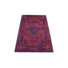 Load image into Gallery viewer, 3&#39;3&quot;x4&#39;8&quot; Afghan Khamyab Denser Weave with Shiny Wool Hand Knotted Deep and Saturated Red Geometric Medallion Design Oriental Rug FWR406896