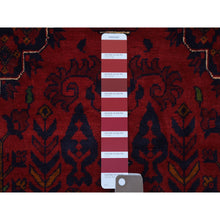 Load image into Gallery viewer, 3&#39;3&quot;x4&#39;10&quot; Hand Knotted Afghan Khamyab Geometric Medallion Design Denser Weave with Shiny Wool Deep and Saturated Red Oriental Rug FWR406902
