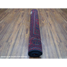 Load image into Gallery viewer, 3&#39;3&quot;x4&#39;10&quot; Hand Knotted Afghan Khamyab Geometric Medallion Design Denser Weave with Shiny Wool Deep and Saturated Red Oriental Rug FWR406902