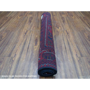3'3"x4'10" Hand Knotted Afghan Khamyab Geometric Medallion Design Denser Weave with Shiny Wool Deep and Saturated Red Oriental Rug FWR406902