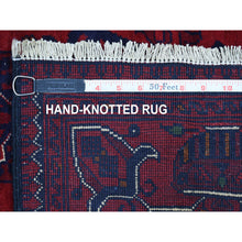 Load image into Gallery viewer, 3&#39;3&quot;x4&#39;10&quot; Hand Knotted Afghan Khamyab Geometric Medallion Design Denser Weave with Shiny Wool Deep and Saturated Red Oriental Rug FWR406902