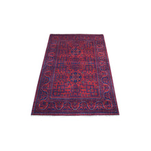 Load image into Gallery viewer, 3&#39;3&quot;x4&#39;10&quot; Denser Weave with Shiny Wool Deep and Saturated Red Afghan Khamyab With Geometric Design Hand Knotted Oriental Rug FWR407196
