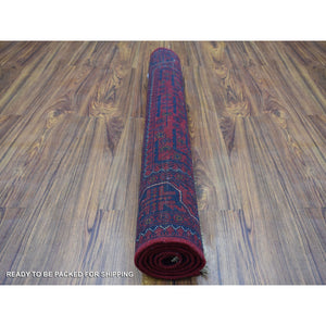 3'3"x4'10" Denser Weave with Shiny Wool Deep and Saturated Red Afghan Khamyab With Geometric Design Hand Knotted Oriental Rug FWR407196