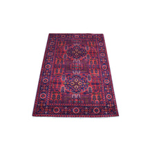 Load image into Gallery viewer, 3&#39;3&quot;x5&#39; Saturated Red Afghan Khamyab with Double Medallion Design Hand Knotted Denser Weave with Shiny Wool Oriental Rug FWR407208