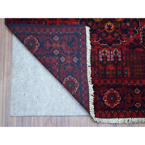 3'3"x5' Saturated Red Afghan Khamyab with Double Medallion Design Hand Knotted Denser Weave with Shiny Wool Oriental Rug FWR407208