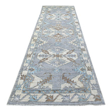 Load image into Gallery viewer, 3&#39;10&quot;x12&#39;1&quot; Gray Geometric Anatolian Village Inspired Angora Oushak Hand Knotted Natural Wool Oriental Runner Rug FWR407496