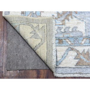 3'10"x12'1" Gray Geometric Anatolian Village Inspired Angora Oushak Hand Knotted Natural Wool Oriental Runner Rug FWR407496