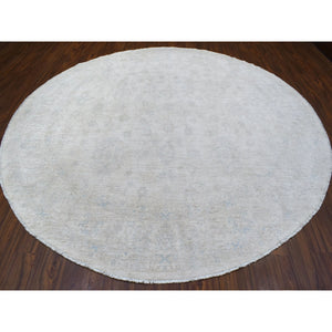 10'1"x10'1" Round Milk Wash Peshawar with Subtle Design Hand Knotted Pure Wool Oriental Rug FWR407508