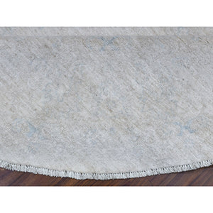 10'1"x10'1" Round Milk Wash Peshawar with Subtle Design Hand Knotted Pure Wool Oriental Rug FWR407508