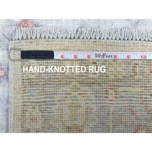 3'9"x9'10" Hand Knotted Extra Soft Natural Wool Ivory Angora Oushak in a Colorful Palette Oriental Runner Rug FWR407544