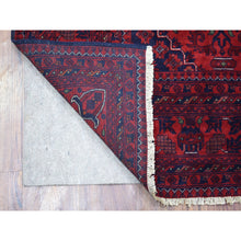Load image into Gallery viewer, 5&#39;8&quot;x7&#39;7&quot; Afghan Khamyab Deep and Saturated Red with Geometric Design Hand Knotted Denser Weave with Shiny Wool Oriental Rug FWR407712