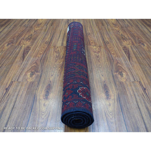3'2"x4'9" Denser Weave with Shiny Wool Deep Saturated Red Afghan Khamyab with Tribal Design Hand Knotted Oriental Rug FWR407730