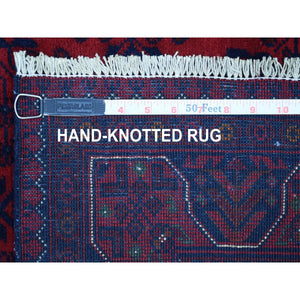 3'3"x5' Saturated Red Afghan Khamyab with Geometric Medallion Design Hand Knotted Denser Weave with Shiny Wool Oriental Rug FWR407736