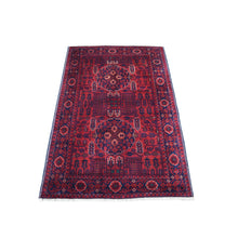 Load image into Gallery viewer, 3&#39;3&quot;x4&#39;10&quot; Hand Knotted Saturated Red Denser Weave with Shiny Wool Afghan Khamyab Tribal Design Oriental Rug FWR407742