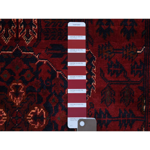 3'3"x4'10" Hand Knotted Saturated Red Denser Weave with Shiny Wool Afghan Khamyab Tribal Design Oriental Rug FWR407742