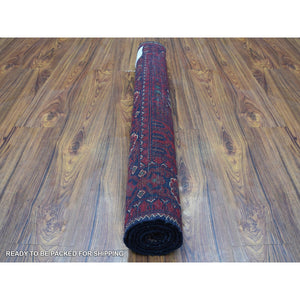 3'3"x4'10" Hand Knotted Saturated Red Denser Weave with Shiny Wool Afghan Khamyab Tribal Design Oriental Rug FWR407742