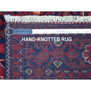 3'3"x4'10" Hand Knotted Saturated Red Denser Weave with Shiny Wool Afghan Khamyab Tribal Design Oriental Rug FWR407742