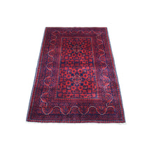 Load image into Gallery viewer, 3&#39;3&quot;x4&#39;8&quot; Deep and Saturated Red Geometric Design Afghan Khamyab Shiny Wool Hand Knotted Scatter Size Oriental Rug FWR407748