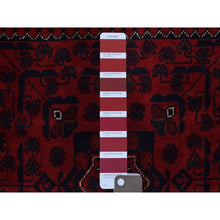 Load image into Gallery viewer, 3&#39;3&quot;x4&#39;8&quot; Deep and Saturated Red Geometric Design Afghan Khamyab Shiny Wool Hand Knotted Scatter Size Oriental Rug FWR407748
