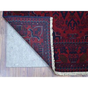 3'4"x4'8" Afghan Khamyab Denser Weave with Shiny Wool Scatter Size Hand Knotted Deep and Saturated Red Oriental Rug FWR407754