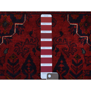 3'4"x4'8" Afghan Khamyab Denser Weave with Shiny Wool Scatter Size Hand Knotted Deep and Saturated Red Oriental Rug FWR407754