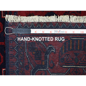 3'4"x4'8" Afghan Khamyab Denser Weave with Shiny Wool Scatter Size Hand Knotted Deep and Saturated Red Oriental Rug FWR407754