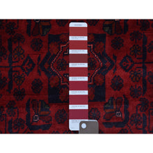 Load image into Gallery viewer, 3&#39;3&quot;x4&#39;10&quot; Deep and Saturated Red Afghan Khamyab with Double Geometric Medallion Design Hand Knotted Denser Weave with Shiny Wool Oriental Rug FWR407760