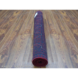 3'3"x4'10" Deep and Saturated Red Afghan Khamyab with Double Geometric Medallion Design Hand Knotted Denser Weave with Shiny Wool Oriental Rug FWR407760
