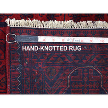 Load image into Gallery viewer, 3&#39;3&quot;x4&#39;10&quot; Deep and Saturated Red Afghan Khamyab with Double Geometric Medallion Design Hand Knotted Denser Weave with Shiny Wool Oriental Rug FWR407760