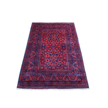 Load image into Gallery viewer, 3&#39;3&quot;x5&#39; Tribal and Geometric Design Denser Weave with Shiny Wool Deep and Saturated Red Afghan Khamyab Hand Knotted Oriental Rug FWR407766