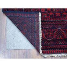Load image into Gallery viewer, 3&#39;3&quot;x5&#39; Tribal and Geometric Design Denser Weave with Shiny Wool Deep and Saturated Red Afghan Khamyab Hand Knotted Oriental Rug FWR407766