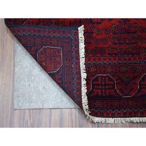 3'4"x4'10" Deep and Saturated Red Afghan Khamyab Geometric Design Denser Weave with Shiny Wool Hand Knotted Oriental Rug FWR407784