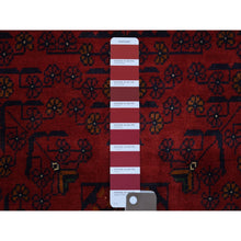 Load image into Gallery viewer, 3&#39;4&quot;x4&#39;10&quot; Deep and Saturated Red Afghan Khamyab Geometric Design Denser Weave with Shiny Wool Hand Knotted Oriental Rug FWR407784