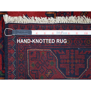 3'4"x4'10" Deep and Saturated Red Afghan Khamyab Geometric Design Denser Weave with Shiny Wool Hand Knotted Oriental Rug FWR407784