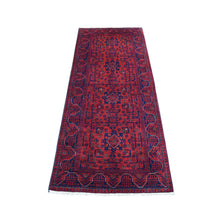 Load image into Gallery viewer, 2&#39;7&quot;x6&#39;5&quot; Afghan Khamyab Geometric Design Deep and Saturated Red Denser Weave with Shiny Wool Hand Knotted Runner Oriental Rug FWR407808