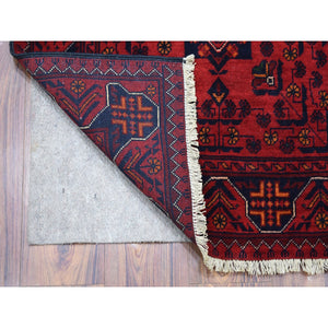 2'6"x6'4" Afghan Khamyab with Geometric Design Deep and Saturated Red Denser Weave with Shiny Wool Hand Knotted Runner Oriental Rug FWR407832