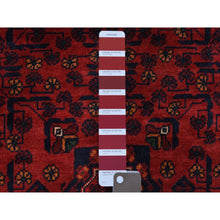Load image into Gallery viewer, 2&#39;6&quot;x6&#39;4&quot; Afghan Khamyab with Geometric Design Deep and Saturated Red Denser Weave with Shiny Wool Hand Knotted Runner Oriental Rug FWR407832