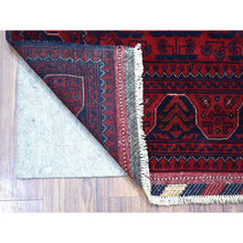Load image into Gallery viewer, 2&#39;9&quot;x4&#39;2&quot; Deep and Saturated Red Geometric Design Afghan Khamyab Denser Weave with Shiny Wool Hand Knotted Oriental Rug FWR407850