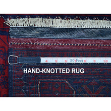 Load image into Gallery viewer, 2&#39;9&quot;x4&#39;2&quot; Deep and Saturated Red Geometric Design Afghan Khamyab Denser Weave with Shiny Wool Hand Knotted Oriental Rug FWR407850
