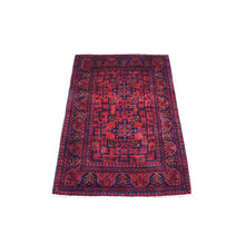 Load image into Gallery viewer, 2&#39;8&quot;x4&#39; Deep and Saturated Red Denser Weave with Shiny Wool Hand Knotted Geometric Design Afghan Khamyab Oriental Rug FWR407862