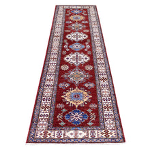 Load image into Gallery viewer, 2&#39;7&quot;x8&#39;10&quot; Soft Natural Wool Hand Knotted Brick Red Super Kazak with Tribal Medallions Oriental Runner Rug FWR408174