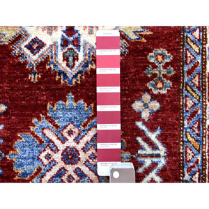 2'7"x8'10" Soft Natural Wool Hand Knotted Brick Red Super Kazak with Tribal Medallions Oriental Runner Rug FWR408174