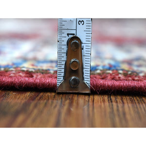 2'7"x8'10" Soft Natural Wool Hand Knotted Brick Red Super Kazak with Tribal Medallions Oriental Runner Rug FWR408174