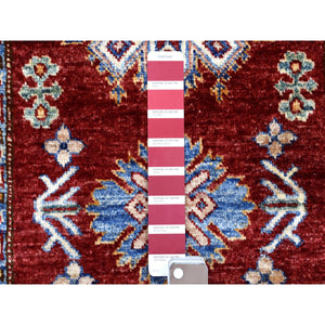 2'6"x8'10" Rich Red Super Kazak with Tribal Medallions Hand Knotted Soft Organic Wool Oriental Runner Rug FWR408204
