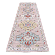Load image into Gallery viewer, 3&#39;4&quot;x10&#39;1&quot; Silvery Pink, Hand Knotted Pure Wool, Anatolian Village Inspired Design with Large Medallions, Runner Oriental Rug FWR408258
