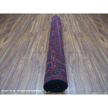 Load image into Gallery viewer, 4&#39;2&quot;x5&#39;9&quot; Saturated Red Afghan Khamyab with Geometric Design Hand Knotted Denser Weave with Shiny Wool Oriental Rug FWR408408
