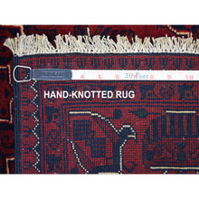 Load image into Gallery viewer, 4&#39;2&quot;x5&#39;9&quot; Saturated Red Afghan Khamyab with Geometric Design Hand Knotted Denser Weave with Shiny Wool Oriental Rug FWR408408