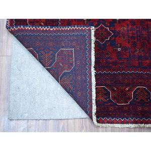 3'10"x5'9" Saturated Red with Pop of Navy Blue Afghan Khamyab Hand Knotted Denser Weave with Shiny Wool Oriental Rug FWR408420
